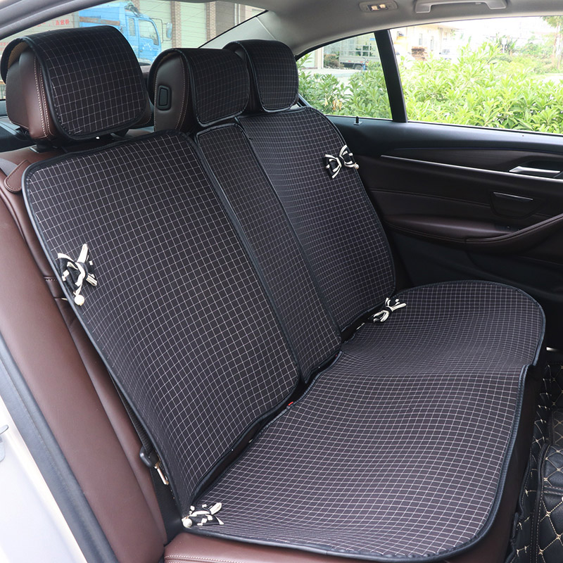 Classic Plaid Bowknot Car Seat Covers Women Girls Cotton Automobile Protection Cushion 10pcs Sets - Black