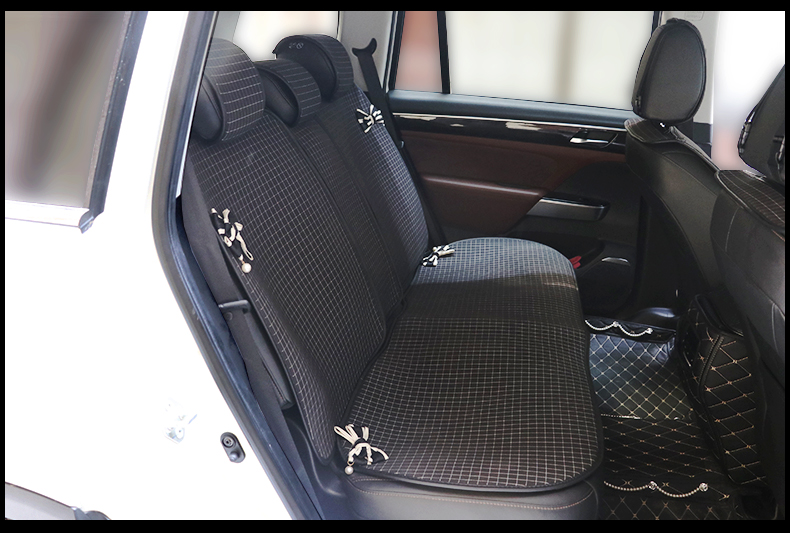 Classic Plaid Bowknot Car Seat Covers Women Girls Cotton Automobile Protection Cushion 10pcs Sets - Black