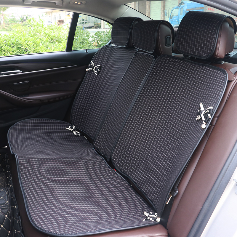 Classic Plaid Bowknot Car Seat Covers Women Girls Cotton Automobile Protection Cushion 5pcs Sets - Black