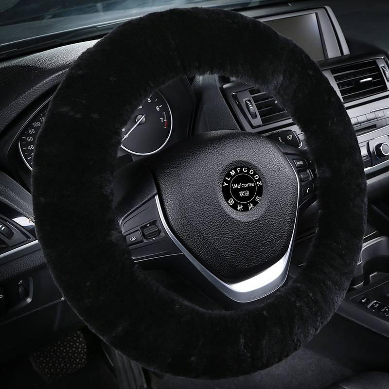 Classical Winter Wool Car Steering-wheel Cover Soft Fur Steering Wheel Cover Sheepskin - Black