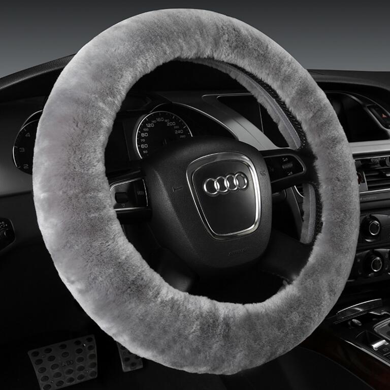 Classical Winter Wool Car Steering-wheel Cover Soft Fur Steering Wheel Cover Sheepskin - Gray