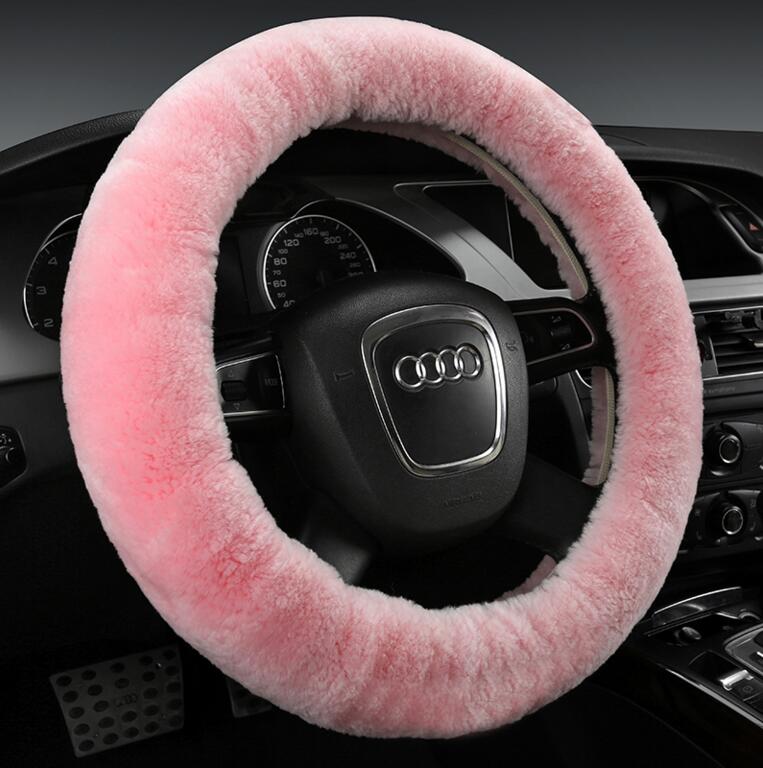 Classical Winter Wool Car Steering-wheel Cover Soft Fur Steering Wheel Cover Sheepskin - Pink
