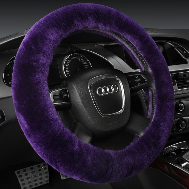 Classical Winter Wool Car Steering-wheel Cover Soft Fur Steering Wheel Cover Sheepskin - Purple