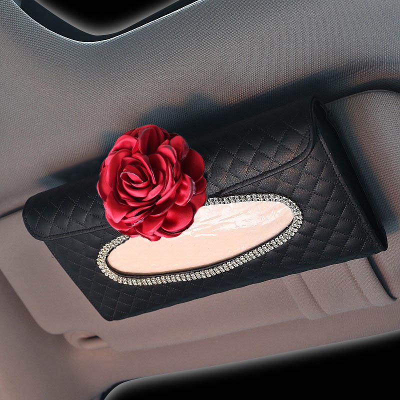 Creative Bling Leather Automotive Tissue Paper Box Holder Case Seat Back Hanging Tissue Bag - Black