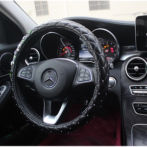 Crystal Lace Leather Vehicle Steering Wheel Covers 15 inch 38CM - Black