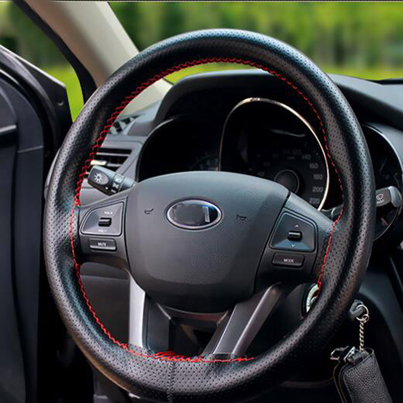 DIY Hand-stitched Hole Style Real Leather Steering Wheel Cover Braid Needles Thread Car Styling - Gray