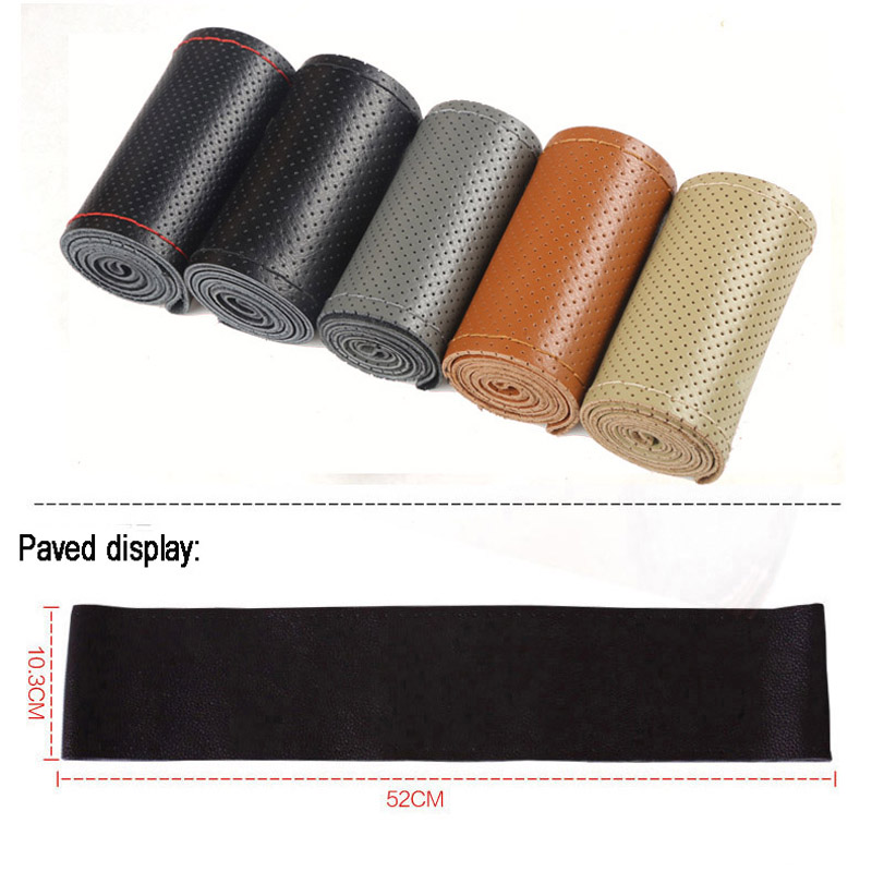 DIY Hand-stitched Hole Style Real Leather Steering Wheel Cover Braid Needles Thread Car Styling - Gray