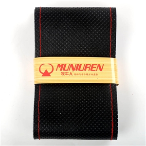 DIY Hand-stitched Hole Style Real Leather Steering Wheel Cover Braid Needles Thread Car Styling - Black Red