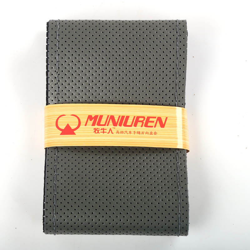 DIY Hand-stitched Hole Style Real Leather Steering Wheel Cover Braid Needles Thread Car Styling - Gray