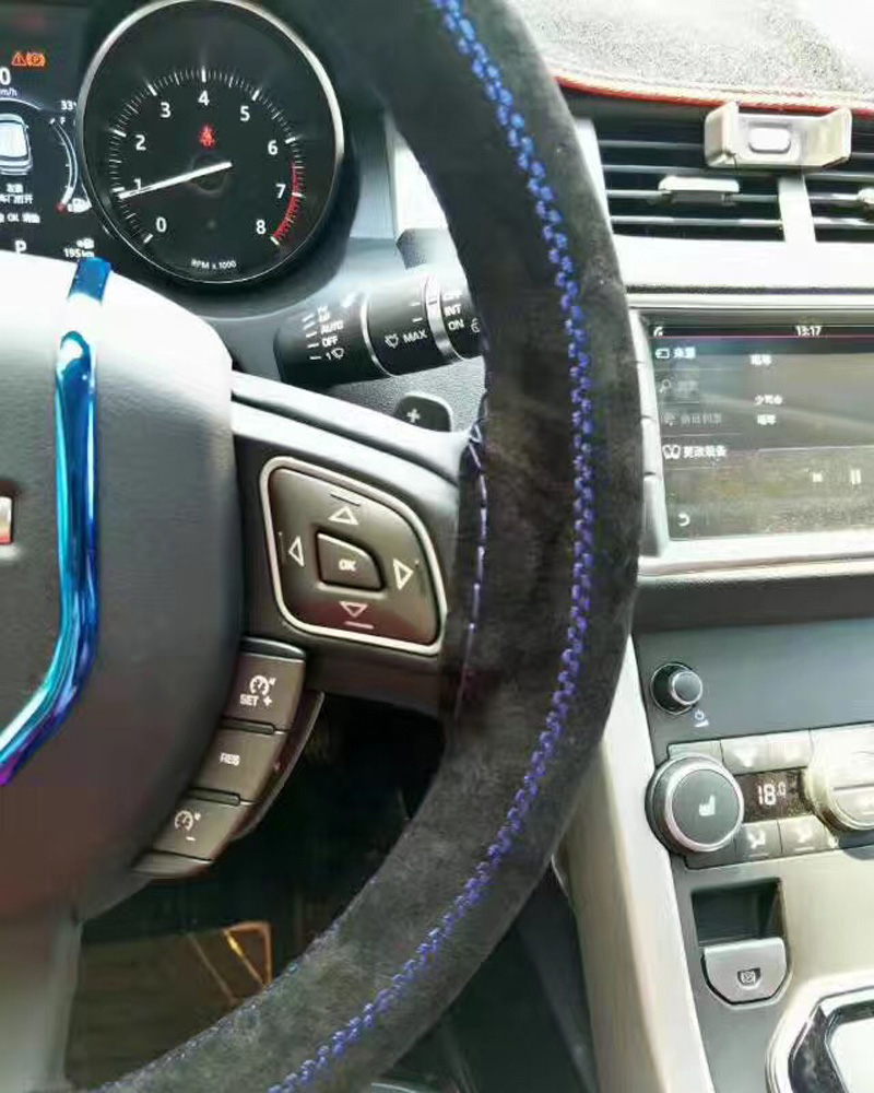DIY Weaving Leather Car Steering Wheel Covers Hand-Stitched Knitted Universal 38CM - Black Blue