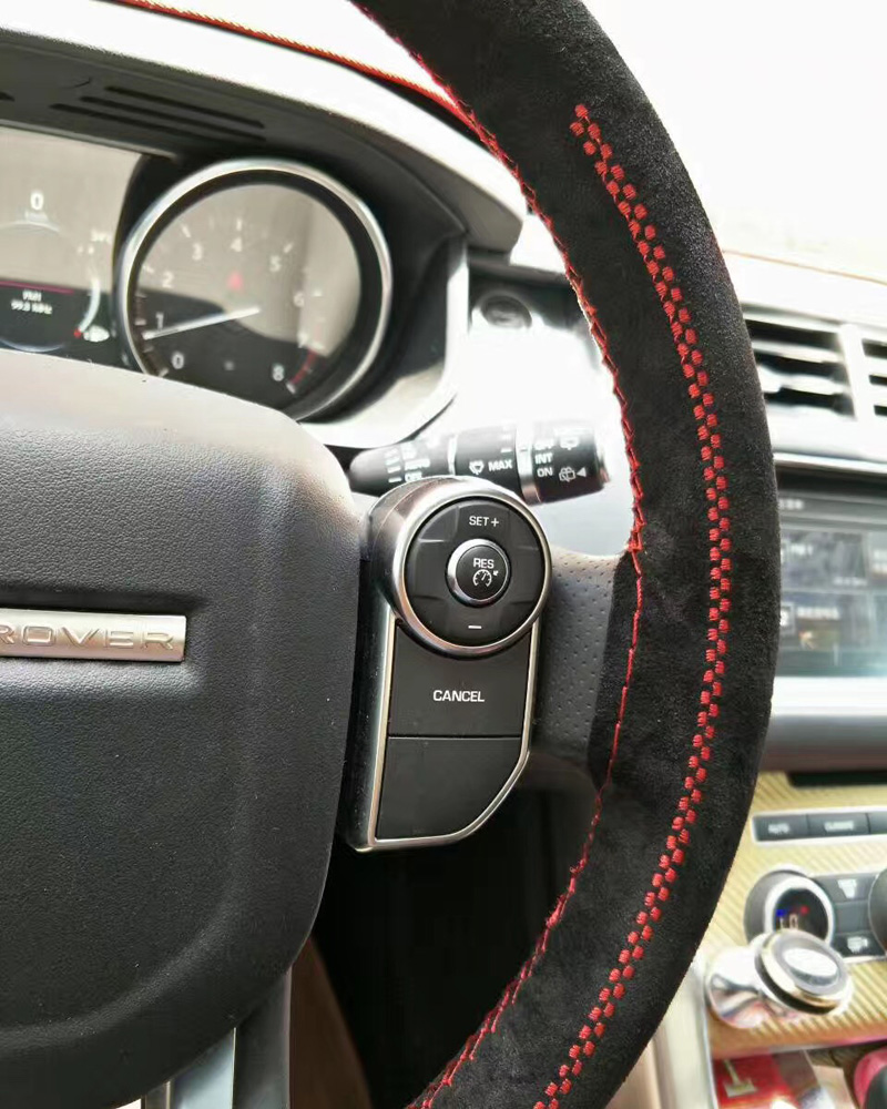 DIY Weaving Leather Car Steering Wheel Covers Hand-Stitched Knitted Universal 38CM - Black Red