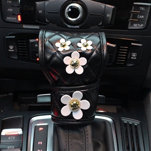 Daisy 1pcs Crystal Car Gear Covers Leather Diamond Shift Cover Auto Interior Decro - Black