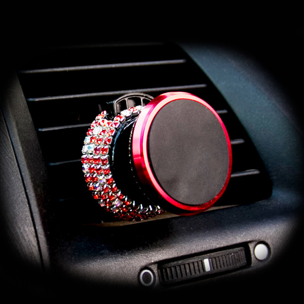 Diamond Crystal Car Phone Holder Magnetic Air Vent Mount Mobile Stand Magnet Support Cell GPS - Red