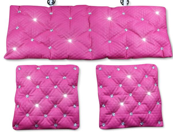 Diamond Studded Crystal Leather Auto Back Seat Cushion Woman Universal Pads 1pcs - Rose