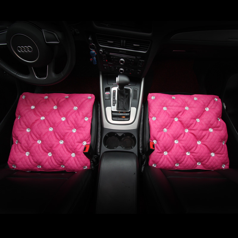 Diamond Studded Crystal Leather Auto Front Seat Cushion Woman Universal Pads 1pcs - Rose
