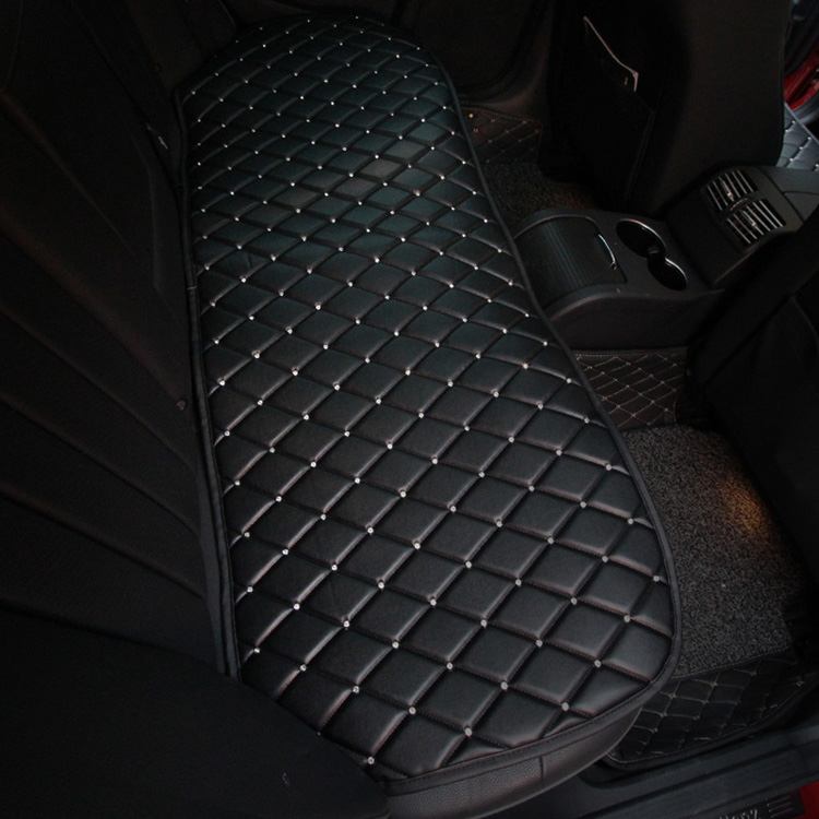 Diamond Studded Crystal Leather Car Back Seat Cushion Woman Universal Pads 1pcs - Black