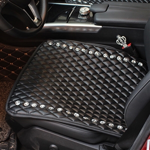 Diamond Studded Crystal Leather Car Front Seat Cushion Woman Universal Auto Pads 1pcs - Black