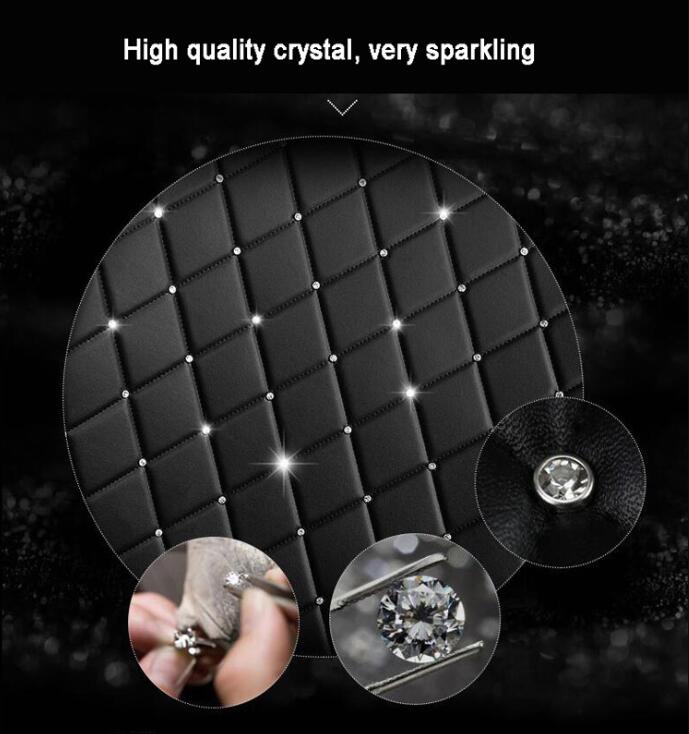 Diamond Studded Crystal Leather Car Front Seat Cushion Woman Universal Pads 1pcs - Black