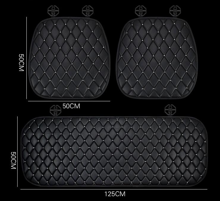 Diamond Studded Crystal Leather Car Front Seat Cushion Woman Universal Pads 1pcs - Black