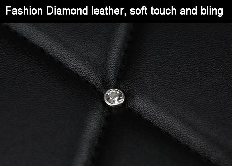 Diamond Studded Crystal Leather Car Front Seat Cushion Woman Universal Pads 1pcs - Black