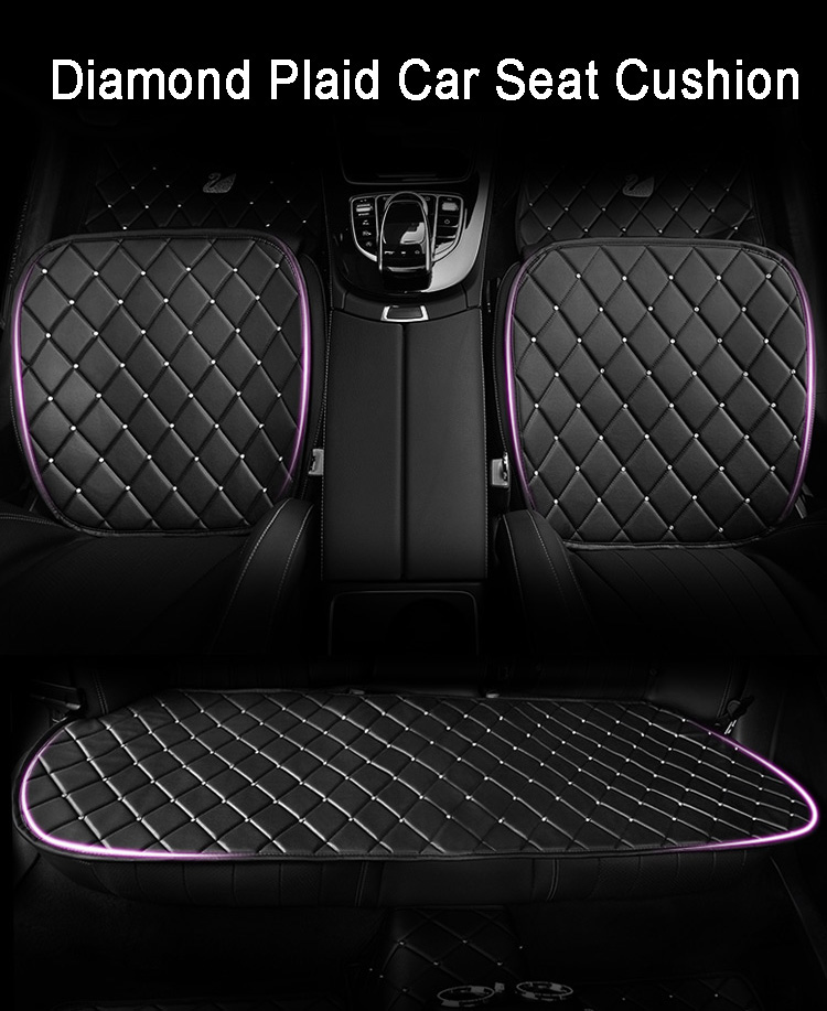 Diamond Studded Crystal Leather Car Front Seat Cushion Woman Universal Pads 1pcs - Black