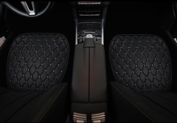 Diamond Studded Crystal Leather Car Front Seat Cushion Woman Universal Pads 1pcs - Black