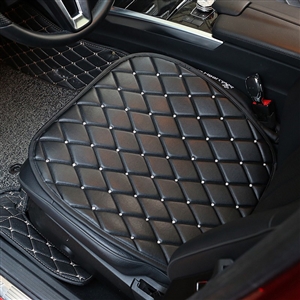Diamond Studded Crystal Leather Car Front Seat Cushion Woman Universal Pads 1pcs - Black