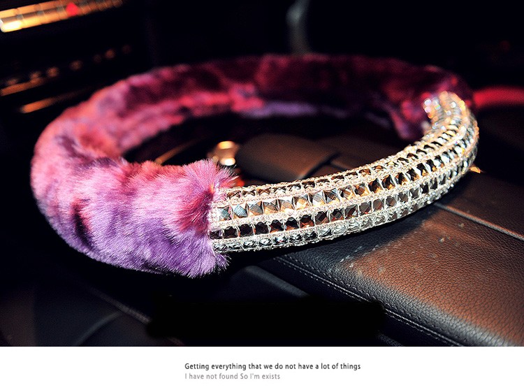 Exquisite Rhinestone Car Steering Wheel Wrap Plush 15 Inch 38CM - Purple