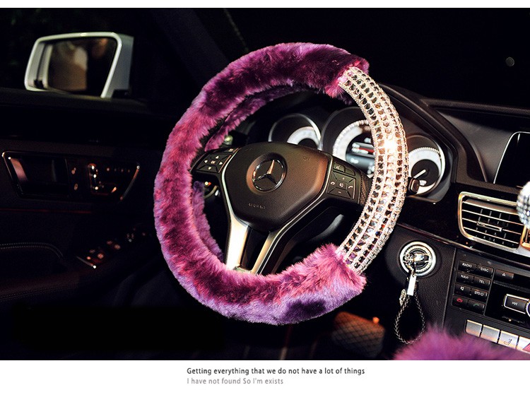 Exquisite Rhinestone Car Steering Wheel Wrap Plush 15 Inch 38CM - Purple