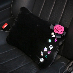 Fashion Diamond Camellia Plush Car Seat Arms Waist Pillows Support Lumbar Cushion 1pcs - Black Rose