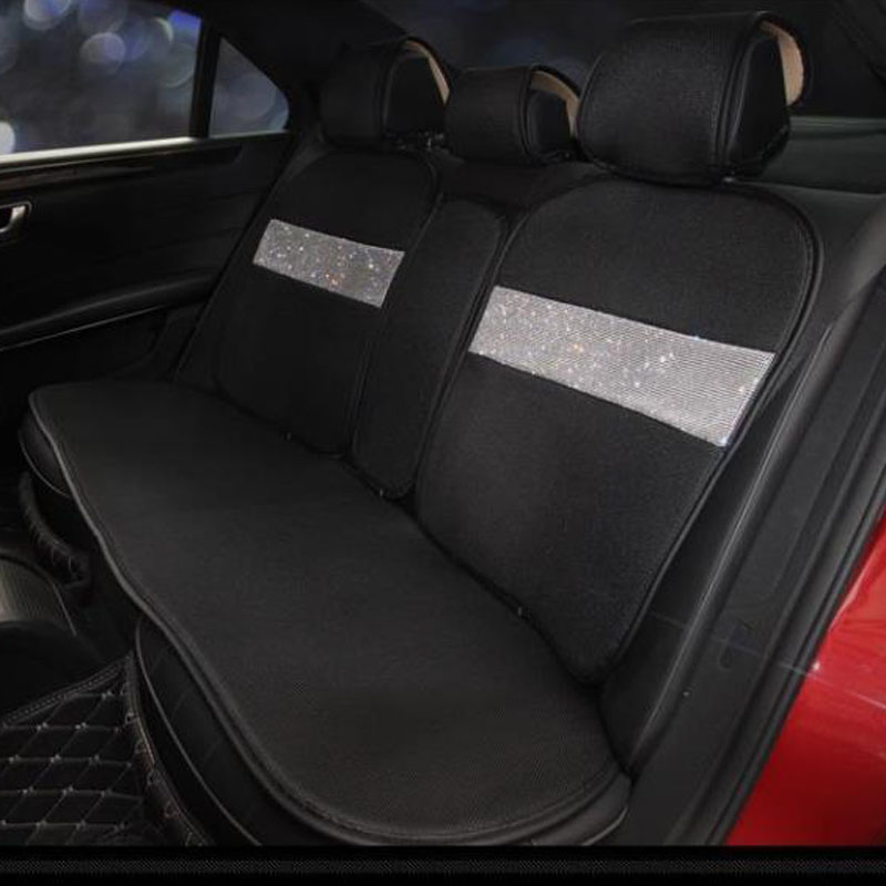 Fashion Diamond Universal Car Seat Covers Breathe Mesh Auto Cushion Crystal Interior 5pcs Sets - Black