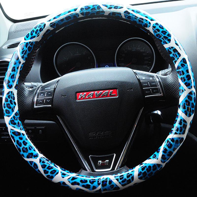 Fashion Leopard Glitter PU Leather Auto Steering Wheel Covers 15 Inch 38CM - Blue