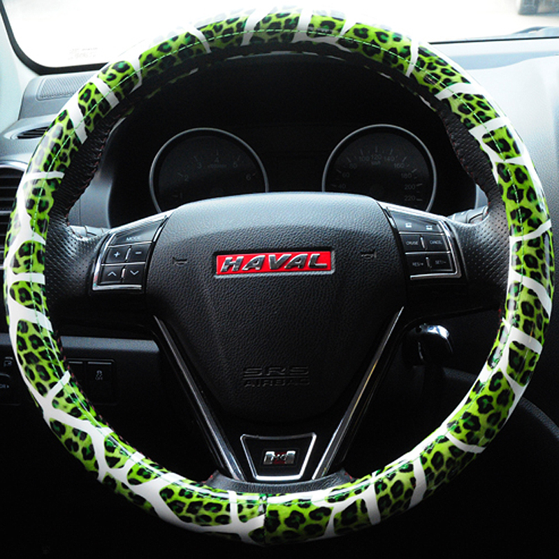 Fashion Leopard Glitter PU Leather Auto Steering Wheel Covers 15 Inch 38CM - Green