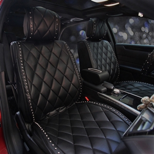 Fashion Rivet Leather Car Seat Cushion Universal Women Auto Seat Covers 1pcs - Black
