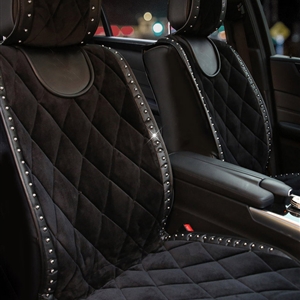 Fashion Rivets Winter Plush Universal Car Auto Interior Cushion 1pc Front Seats Covers - Black