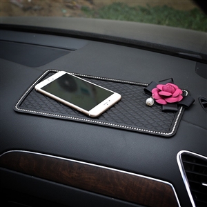 Female Camellia Rhinestone Automobile Non-Slip Mat PVC Car Anti-Slip Pads Plastic - Black