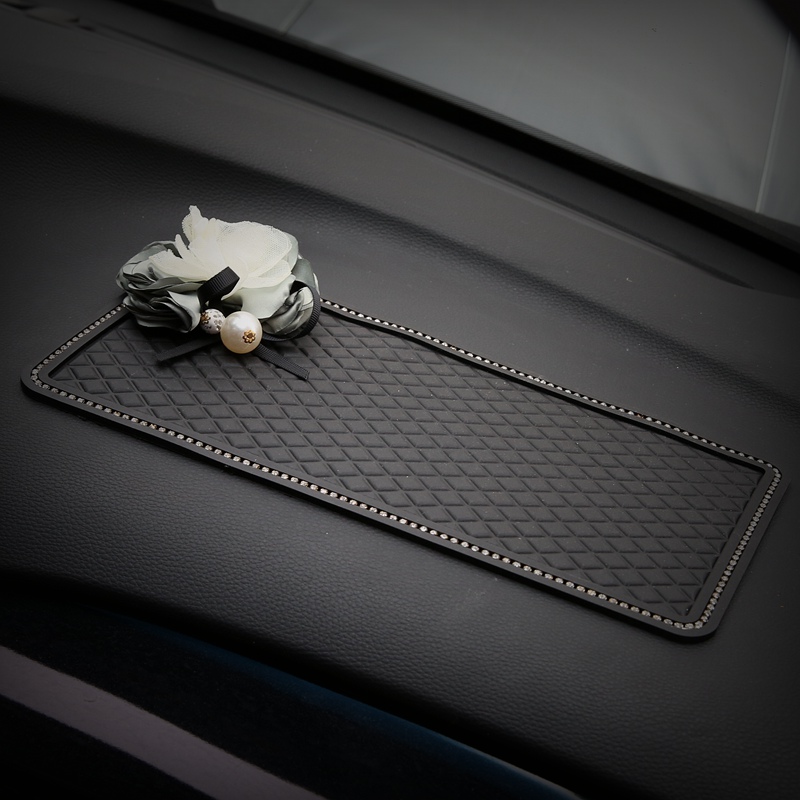 Female Floral Rhinestone Automobile Non-Slip Mat PVC Car Anti-Slip Pads Plastic - Black