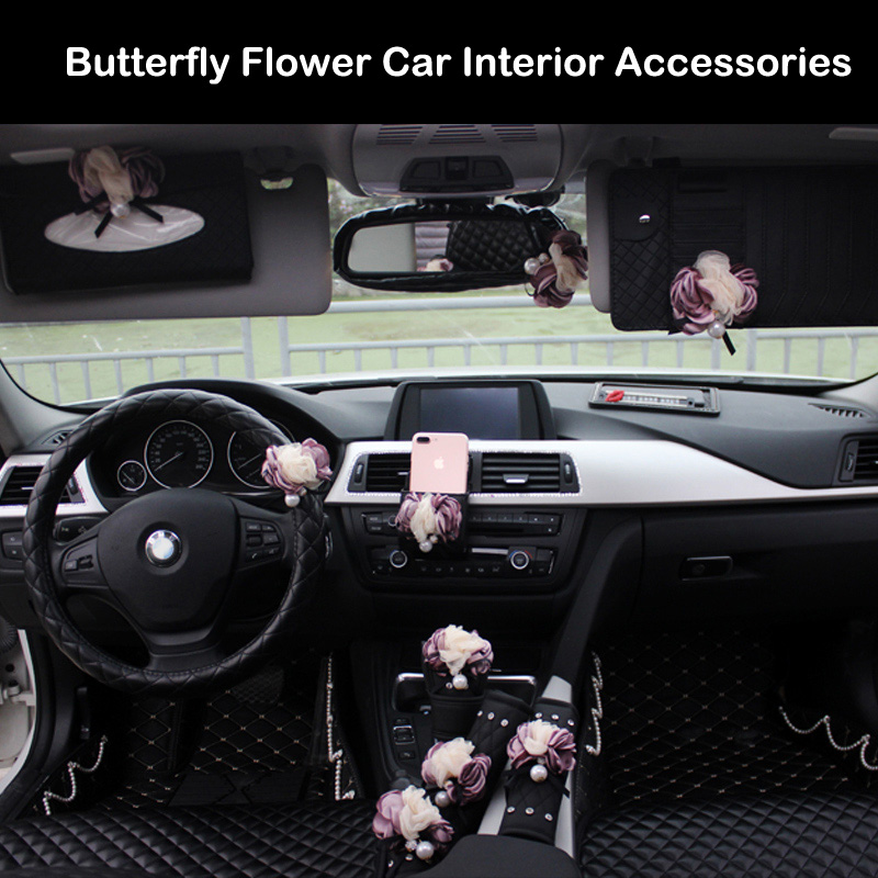 Floral 1pcs Car Storage Bucket Leather Storage Box Auto Storage Bag - Black