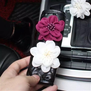Floral 1pcs Crystal Auto Handbrake Covers Leather Diamond Brake Case Auto Interior Decro - Black