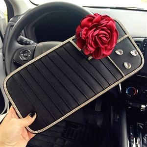 Floral 1pcs Crystal Car CD Bag Leather Diamond CD Box Auto CD Clip Covers - Black
