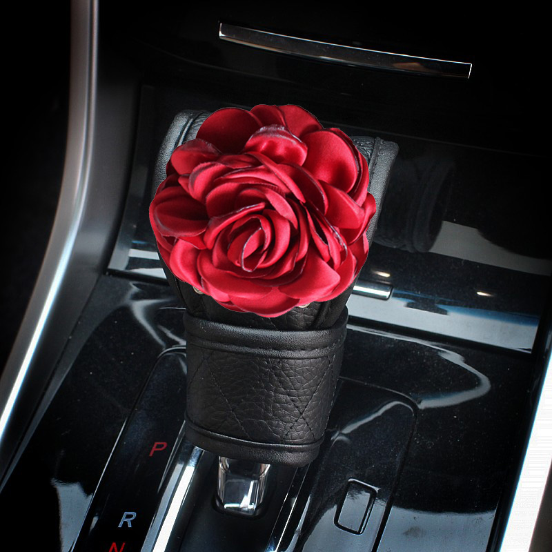 Floral 1pcs Crystal Car Gear Covers Leather Diamond Shift Cover Auto Interior Decro - Black