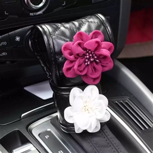 Floral 1pcs Crystal Car Gear Covers Leather Diamond Shift Cover Car Interior Decro - Black