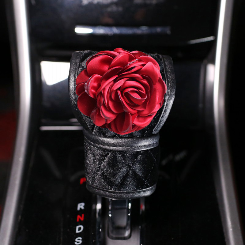 Floral 1pcs Crystal Car Gear Covers Plush Diamond Shift Cover Auto Interior Decro - Black