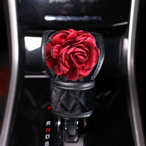 Floral 1pcs Crystal Car Gear Covers Plush Diamond Shift Cover Auto Interior Decro - Black