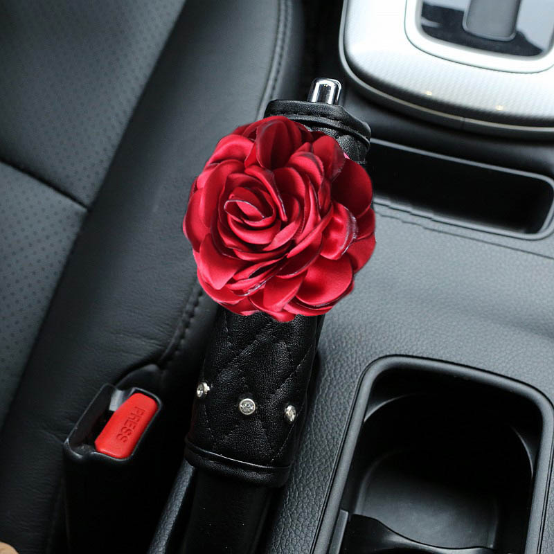 Floral 1pcs Crystal Car Handbrake Covers Leather Diamond Brake Case Auto Interior Decro - Black