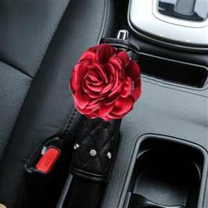 Floral 1pcs Crystal Car Handbrake Covers Leather Diamond Brake Case Auto Interior Decro - Black