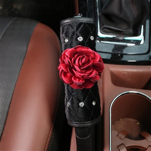 Floral 1pcs Crystal Car Handbrake Covers Plush Diamond Brake Case Auto Interior Decro - Black