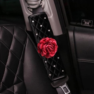 Floral 1pcs Crystal Car Safety Seat Belt Covers Plush Shoulder Pads Auto Interior Decro - Black