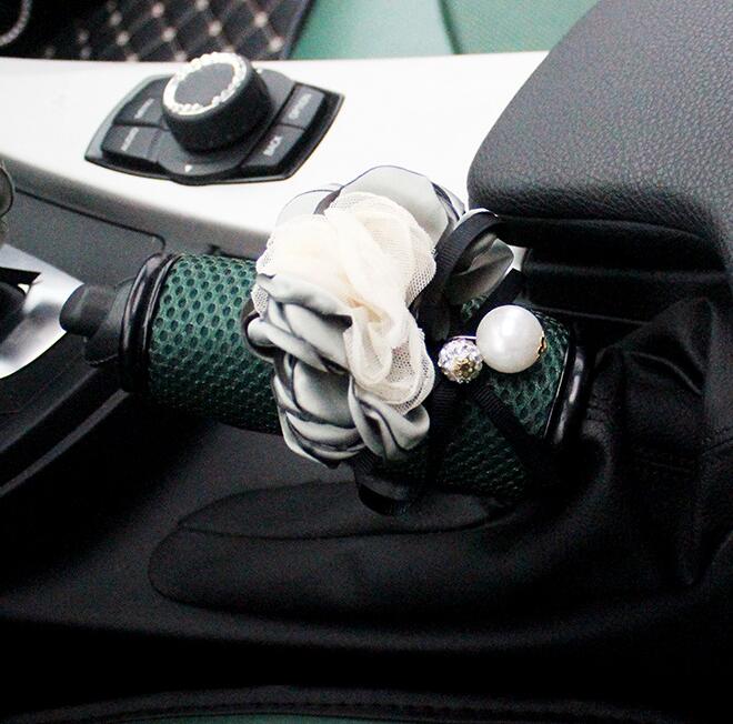 Floral 1pcs Mesh Car Handbrake Covers Leather Pear Brake Case Auto Interior Decro - Green