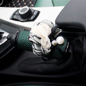 Floral 1pcs Mesh Car Handbrake Covers Leather Pear Brake Case Auto Interior Decro - Green